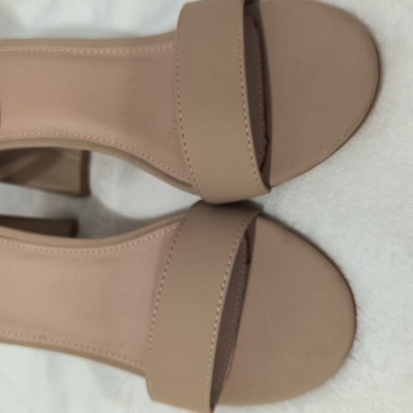 Glaze Nude Beige Block Y2K Chunky Ankle Strap Heels - Picture 7 of 10